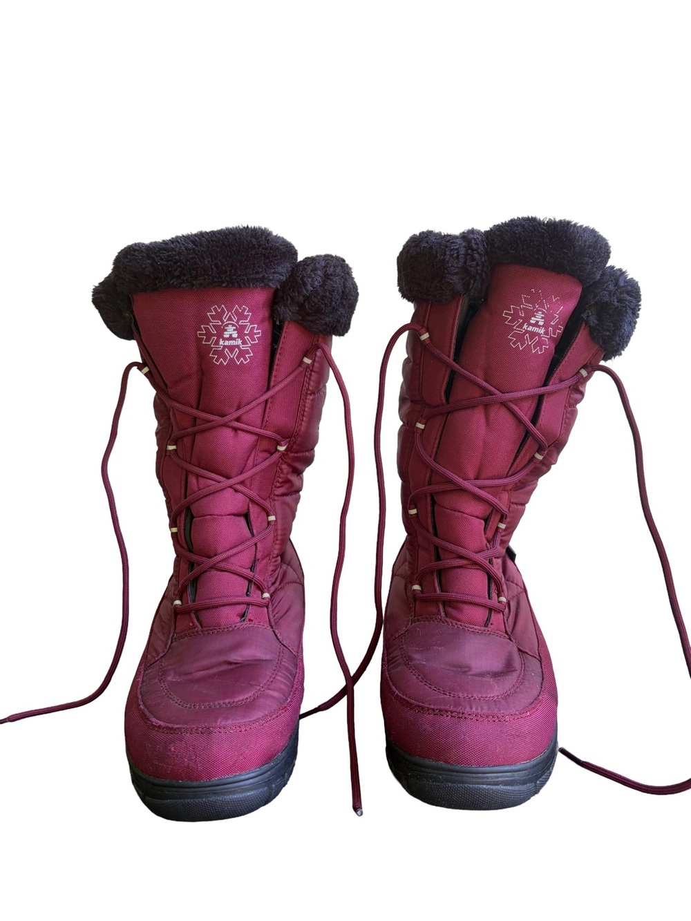 Kamik Burgundy Lace-Up Women's Winter Boots with Faux Fur Collar